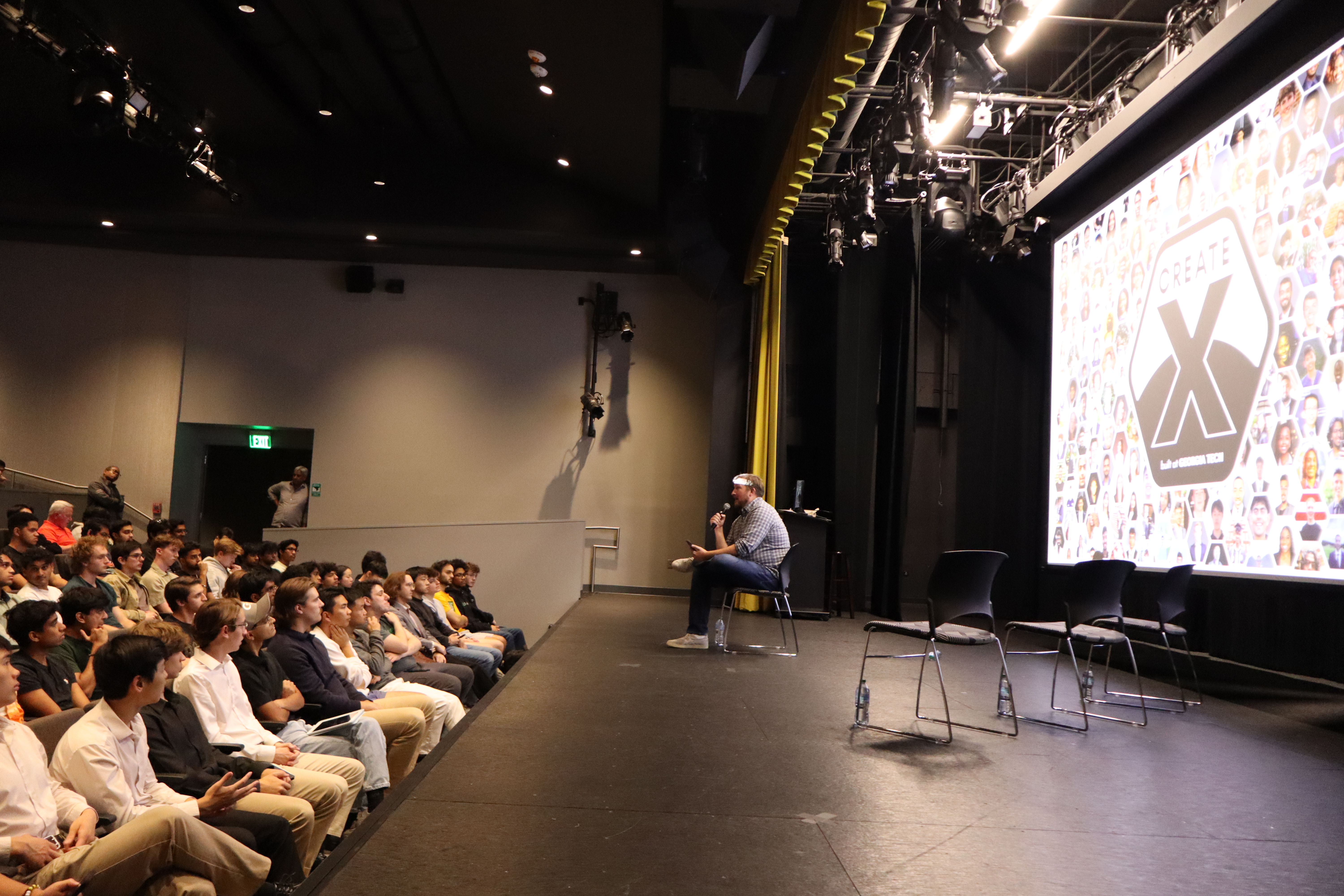 CREATE-X hosted Y Combinator for a discussion on the accelerator and the entrepreneurial journey of the founders of Greptile. Pictured is Brad Flora speaking to Georgia Tech students.